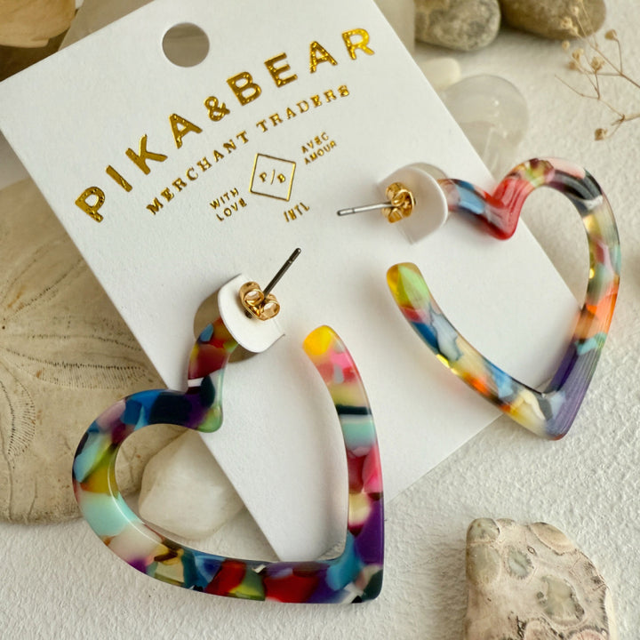 Pika & Bear "Wilson" Acetate Heart Hoop Earrings