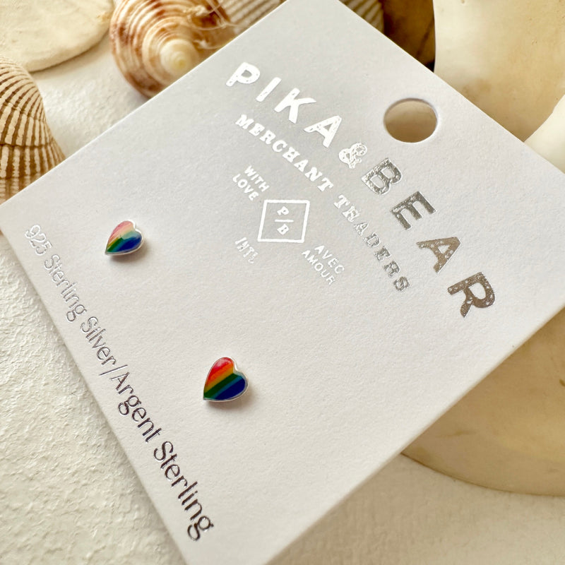 Pika & Bear "Lil' Lovin'" Tiny Rainbow Heart Stud Earrings