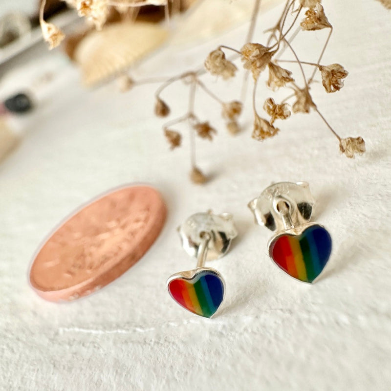 Pika & Bear "Lil' Lovin'" Tiny Rainbow Heart Stud Earrings
