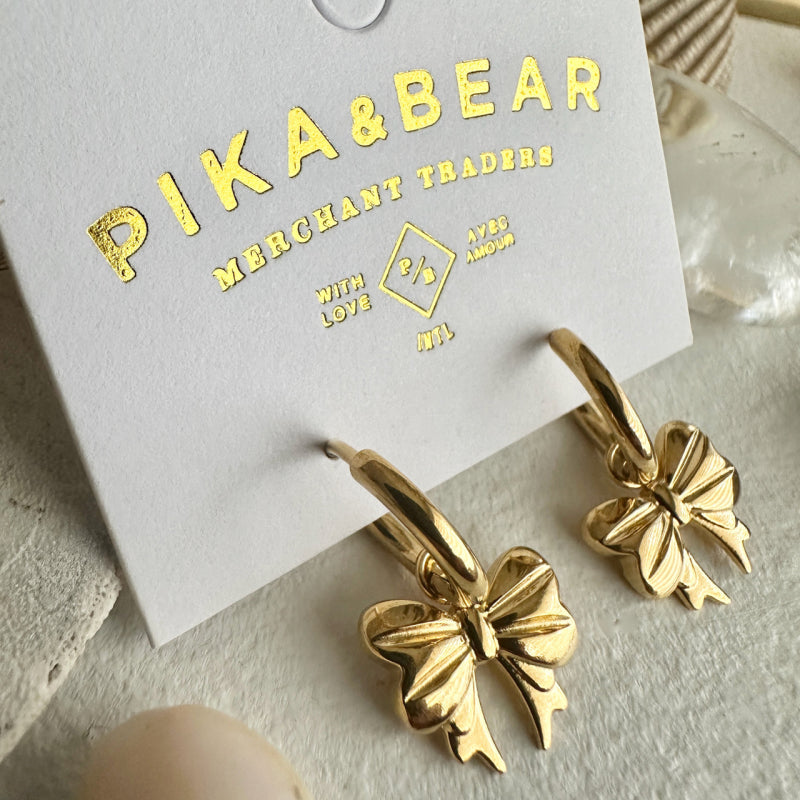 Pika & Bear "Luca" Bow Charm Hugger Hoop Earrings