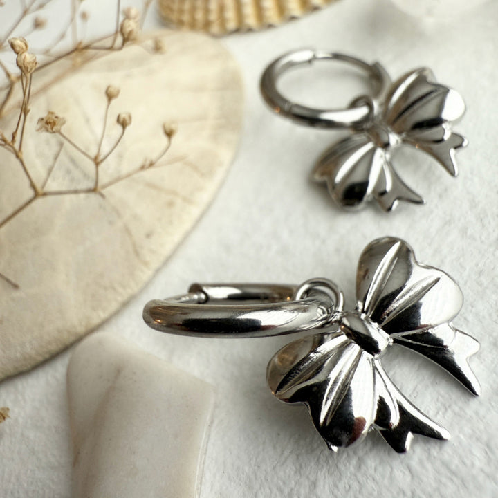 Pika & Bear "Luca" Bow Charm Hugger Hoop Earrings