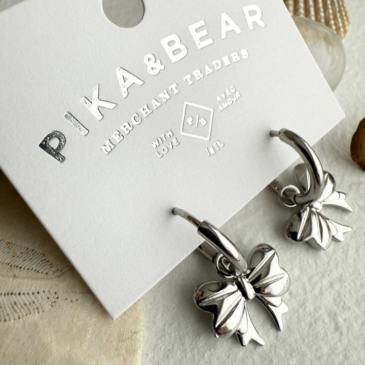 Pika & Bear "Luca" Bow Charm Hugger Hoop Earrings