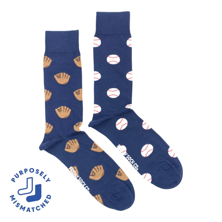 Friday Sock Co. Men's Baseball Glove & Baseball Mismatched Socks