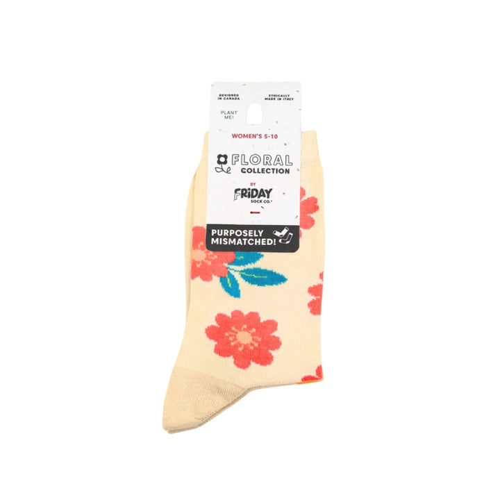 Friday Sock Co. Women's Fun Flower Mismatched Crew Socks