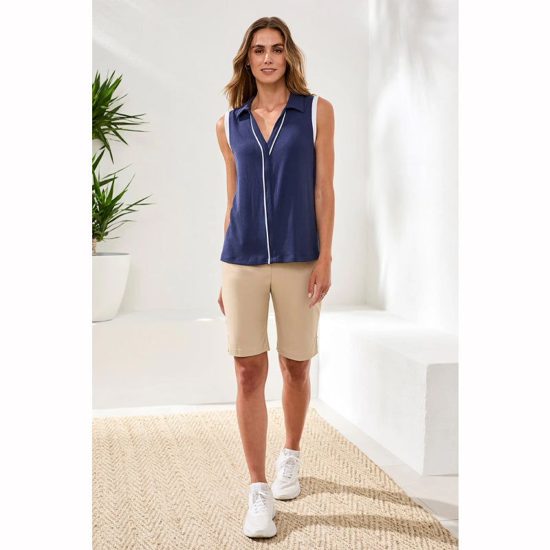 Tribal Sleeveless Johnny Collar Modal Top