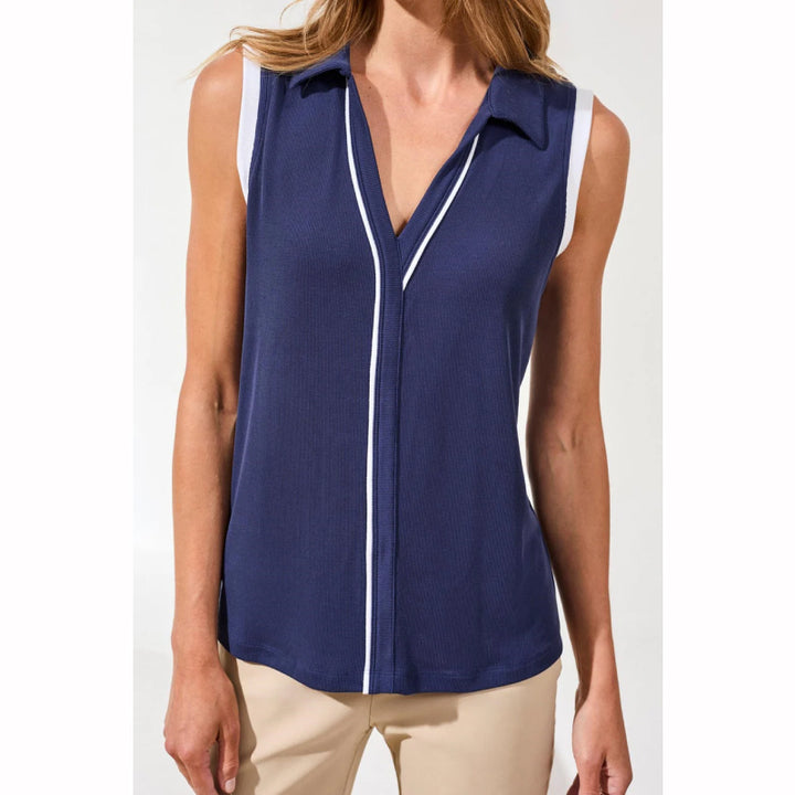 Tribal Sleeveless Johnny Collar Modal Top