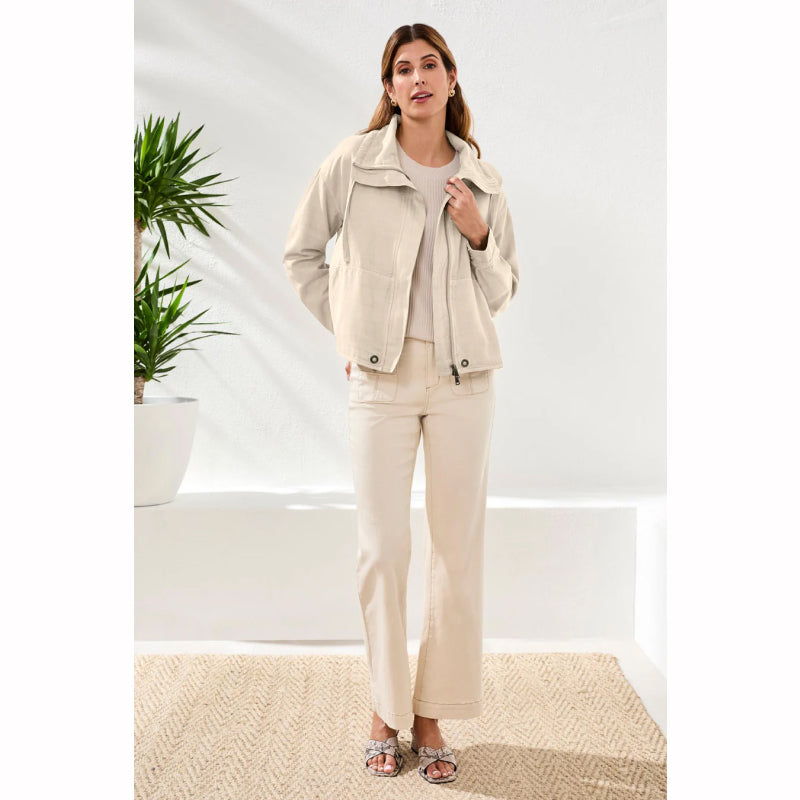 Tribal Slub Twill Button Front Jacket With Drawcord Collar