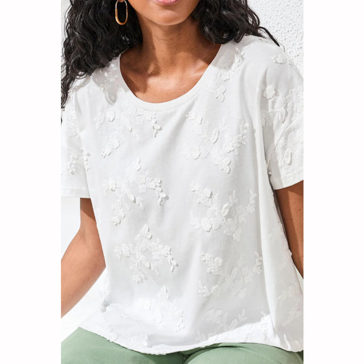 Tribal Embroidered Short Sleeve Crew Neck Top