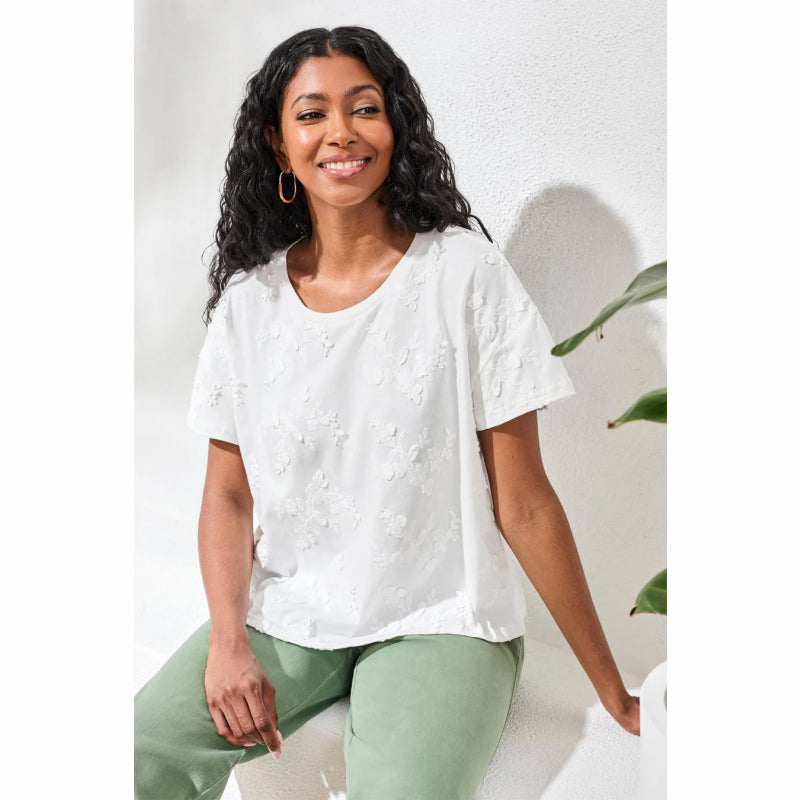 Tribal Embroidered Short Sleeve Crew Neck Top