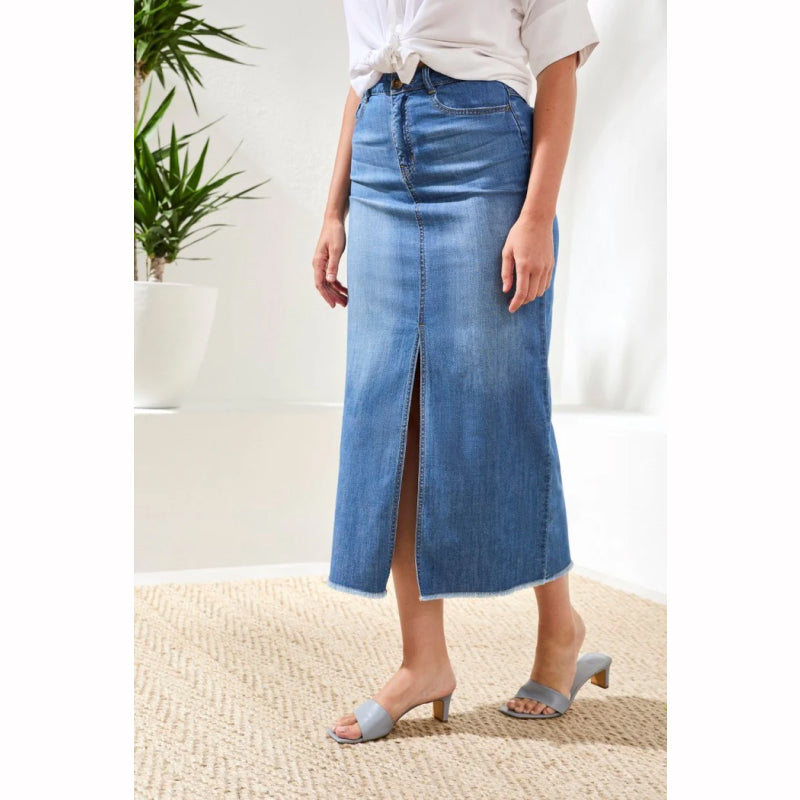 Jupe en jean tribale pleine longueur avec poches