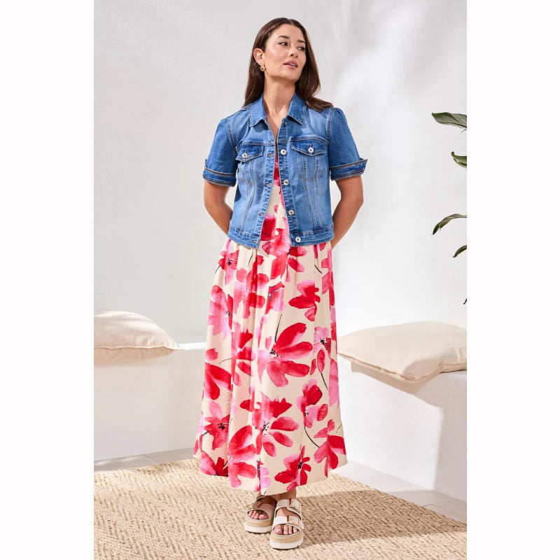 Tribal Comfort Stretch Elbow-Sleeve Denim Jacket