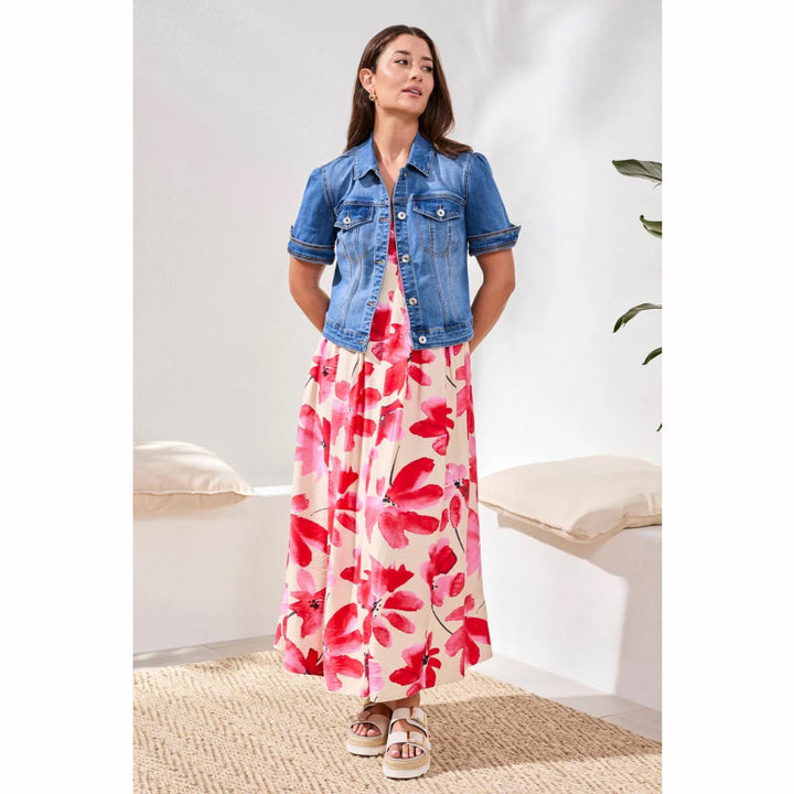 Tribal Comfort Stretch Elbow-Sleeve Denim Jacket