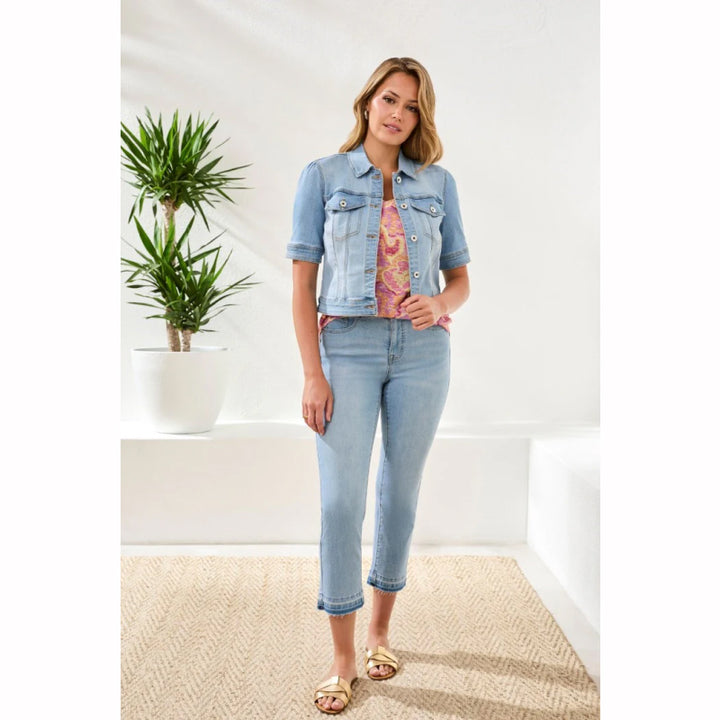 Tribal Comfort Stretch Elbow-Sleeve Denim Jacket