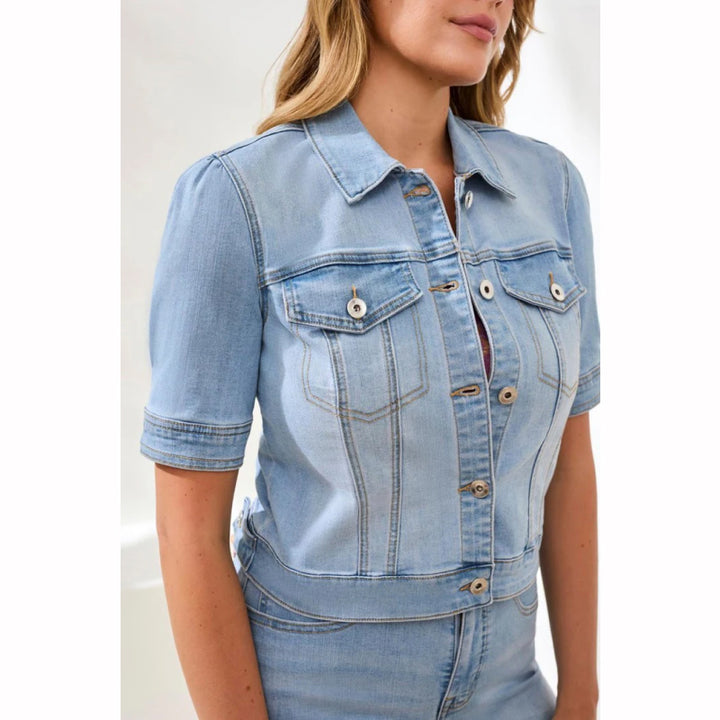 Tribal Comfort Stretch Elbow-Sleeve Denim Jacket