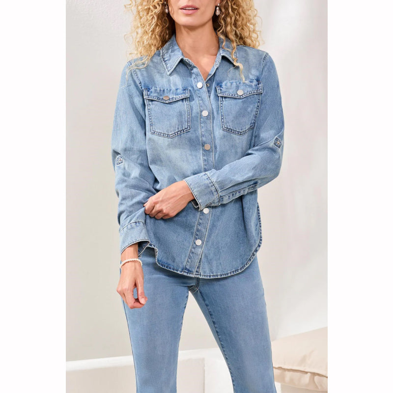 Tribal Classic Soft Denim Shirt With Roll-Up Sleeves