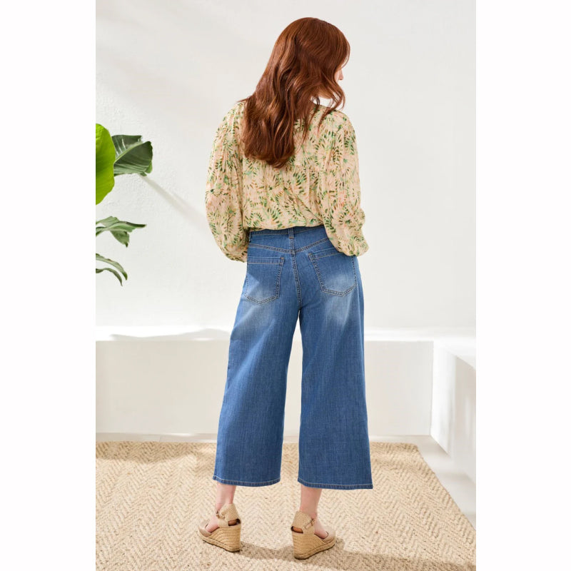 Tribal Audrey Pleated Crop Wide Jeans