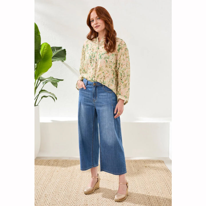 Tribal Audrey Pleated Crop Wide Jeans