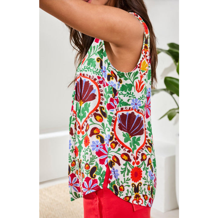 Tribal Sleeveless Blouse With Pintucks
