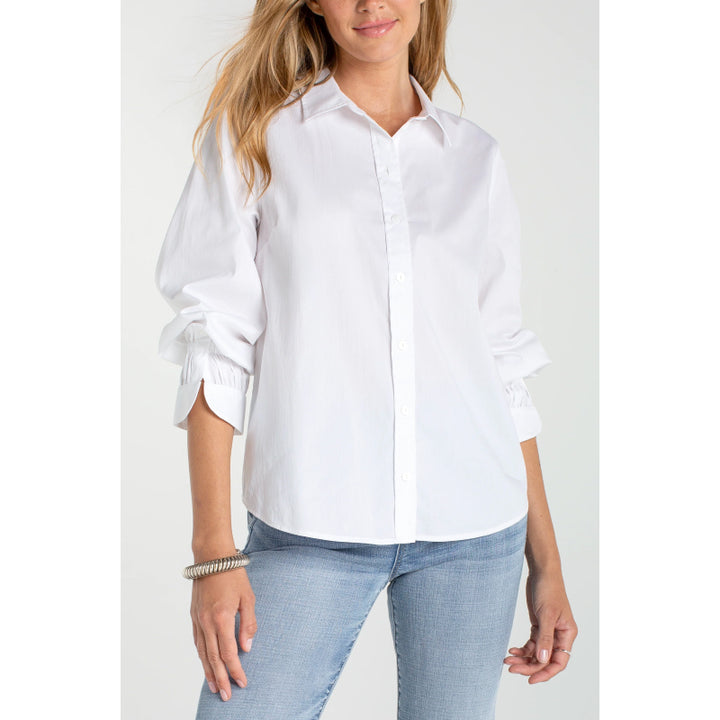 Liverpool Adjustable Sleeve Button Front Woven Top