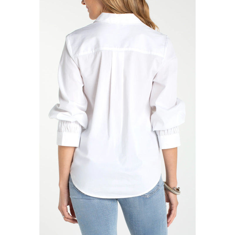 Liverpool Adjustable Sleeve Button Front Woven Top