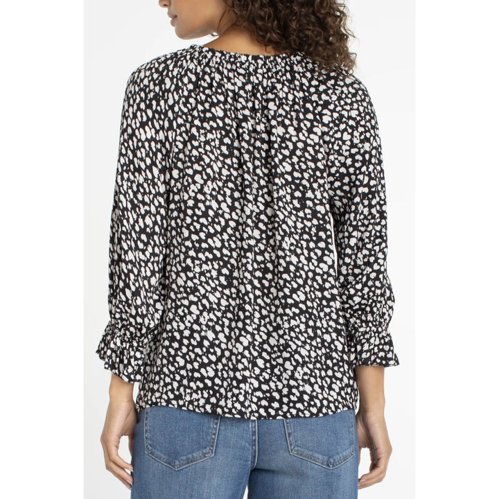 Liverpool 3/4 Sleeve Button Front Top with Ruffle Details