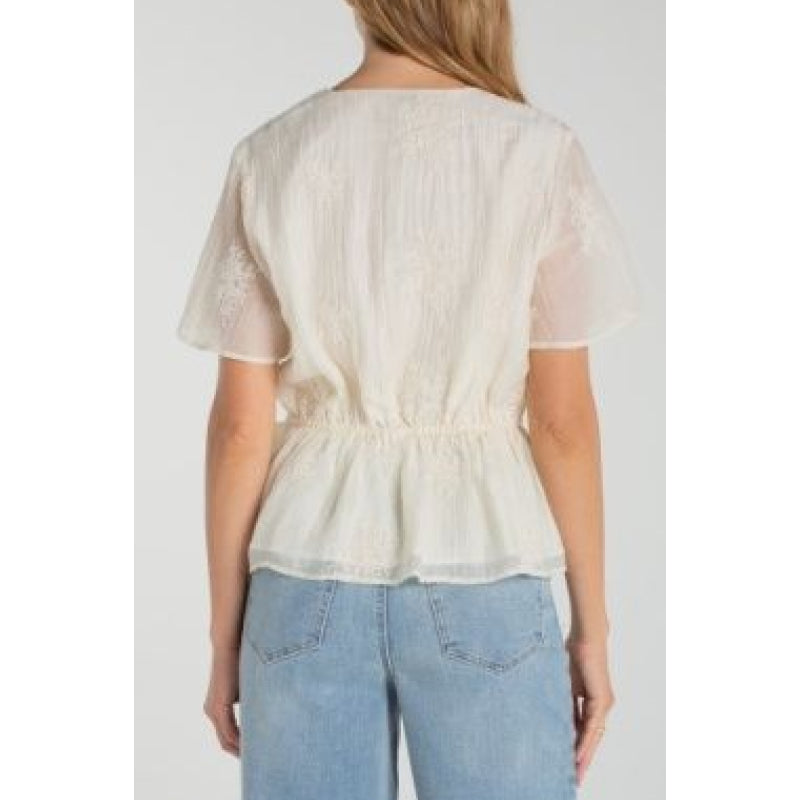 Liverpool Short Sleeve Wrap Front Woven Top with Tie