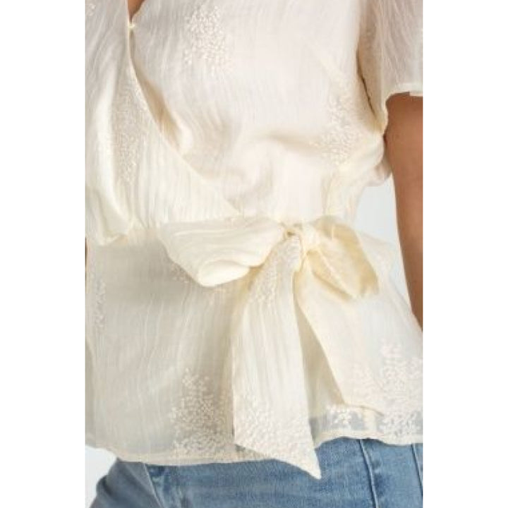Liverpool Short Sleeve Wrap Front Woven Top with Tie