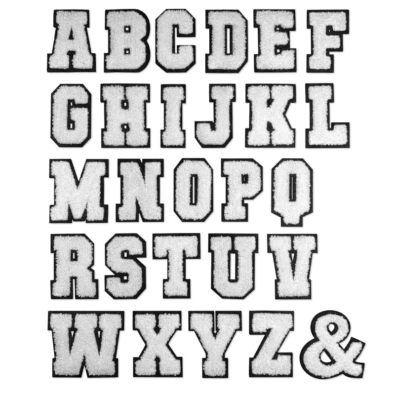 Ezeeteez Chenille Letter Patches - White with Black Trim