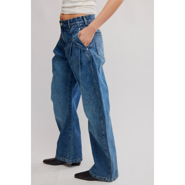 Pantalon taille basse Golden Hour de Free People, couleur Deacon Blue