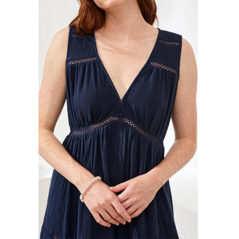 Robe à taille Empire en gaze froissée tribale avec empiècements en dentelle