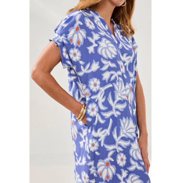 Tribal Ruffle-Sleeve Notch Neck Shift Dress