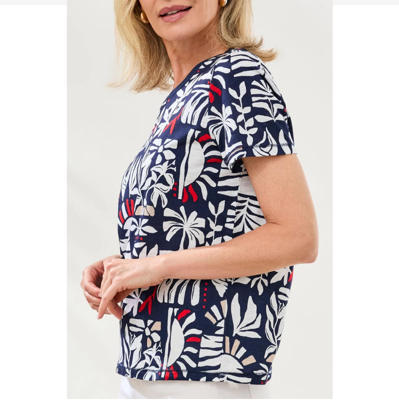 Tribal Printed Slub Knit Crew Neck Top