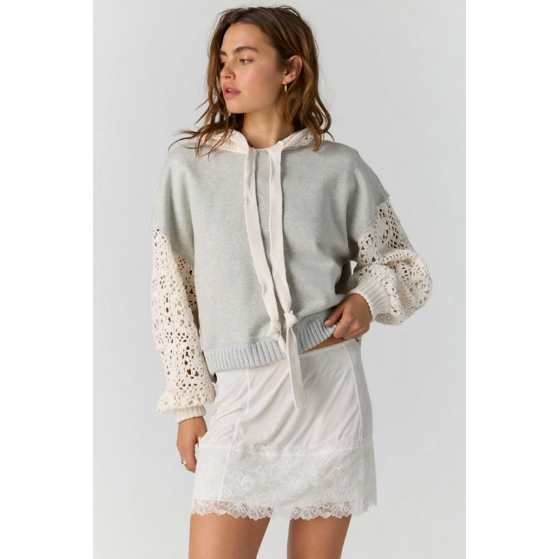 Free People Laced In Crochet Sleeve Hoodie