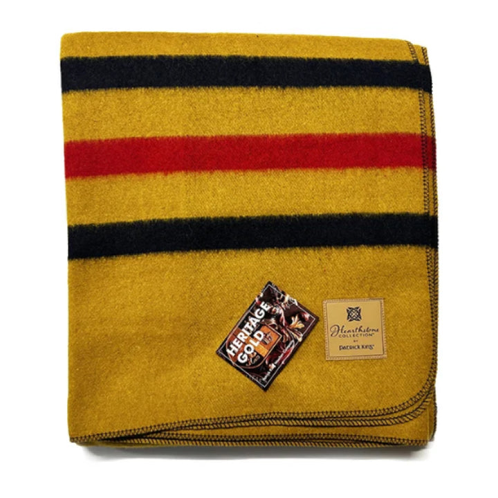 Patrick King Woollen Company - Couverture en laine lourde à rayures Heritage Gold