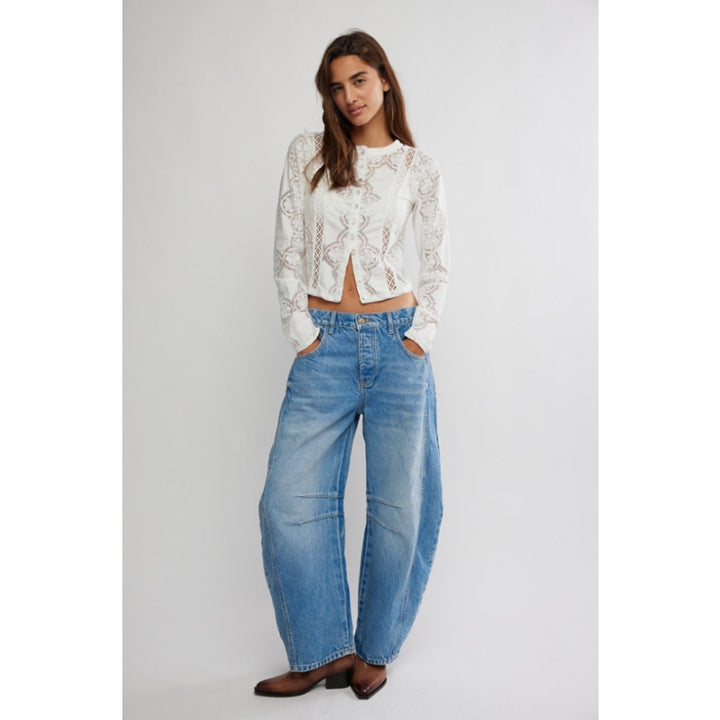 Free People Good Luck Mid-Rise Barrel Jeans - Ultra Light Beam
