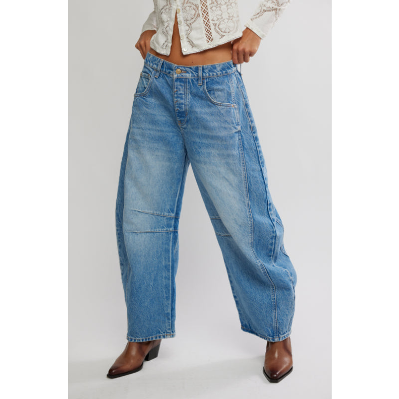 Free People Good Luck Mid-Rise Barrel Jeans - Ultra Light Beam
