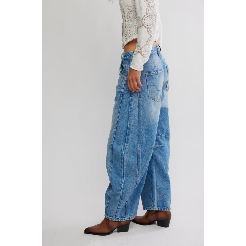 Free People Good Luck Mid-Rise Barrel Jeans - Ultra Light Beam