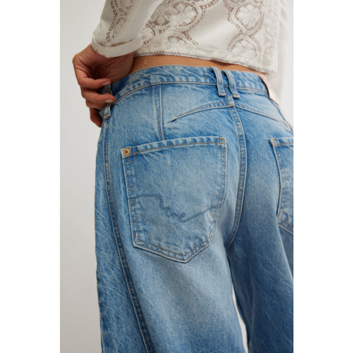 Free People Good Luck Mid-Rise Barrel Jeans - Ultra Light Beam