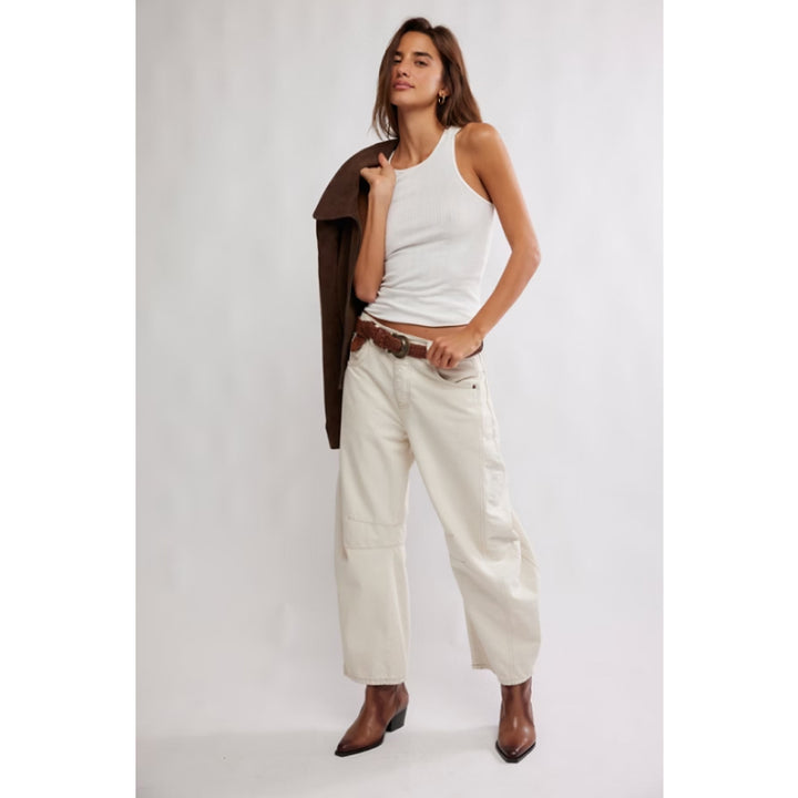 Free People Good Luck Mid-Rise Barrel Jeans - Milk