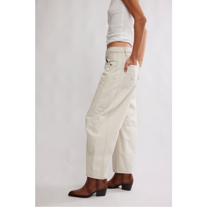 Free People Good Luck Mid-Rise Barrel Jeans - Milk