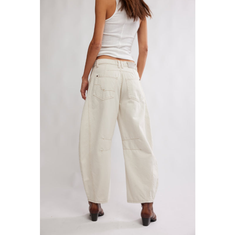 Free People Good Luck Mid-Rise Barrel Jeans - Milk