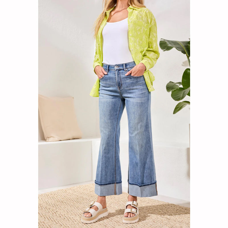 Tribal Brooke Cuffed Palazzo Jeans