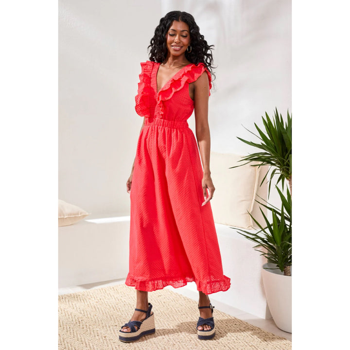 Tribal Maxi Dress With Frill Detail and Back Cut Out