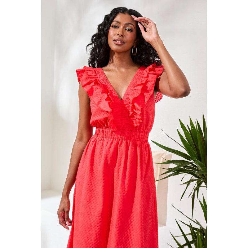 Tribal Maxi Dress With Frill Detail and Back Cut Out