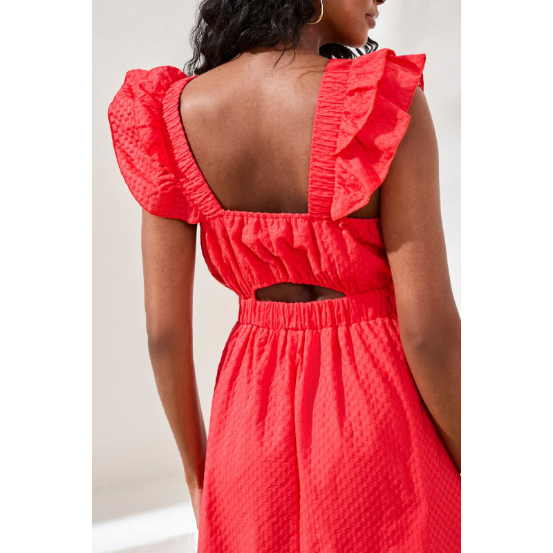 Tribal Maxi Dress With Frill Detail and Back Cut Out