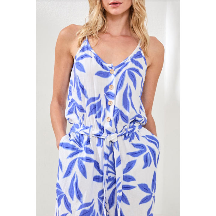 Tribal Button Front Jumpsuit With Sash