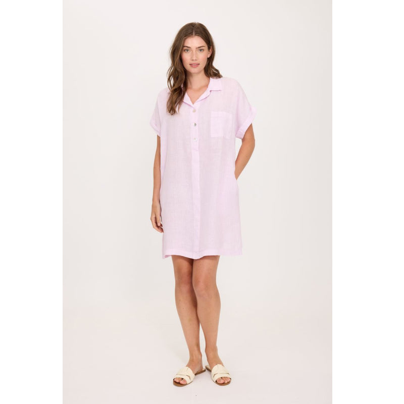 Pistache Linen Shirt Dress with Patch Pocket
