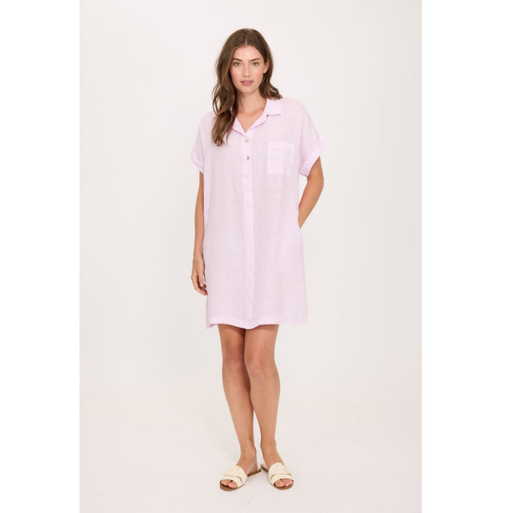 Pistache Linen Shirt Dress with Patch Pocket
