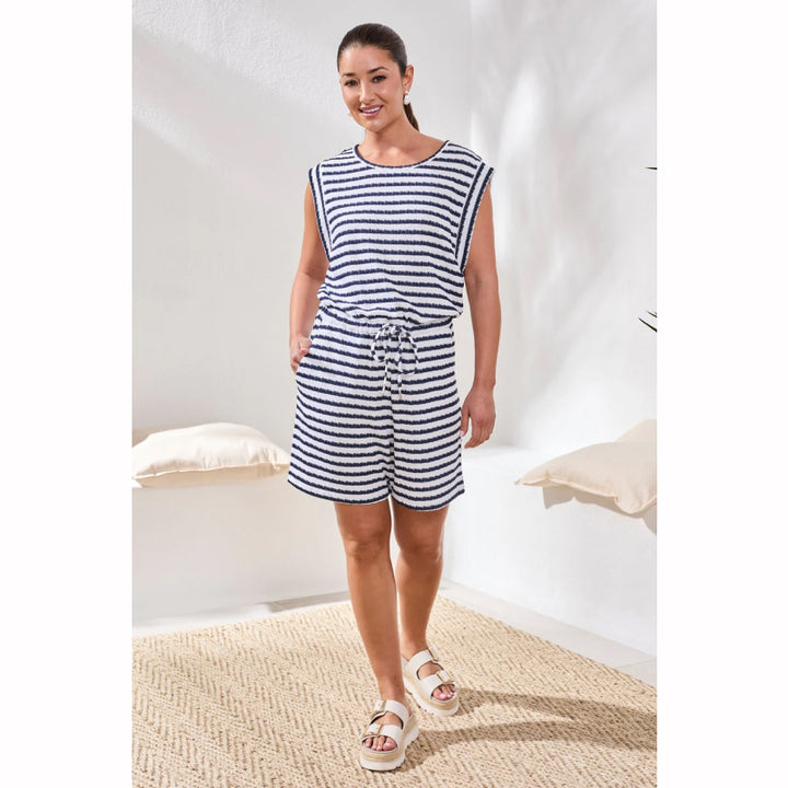 Tribal Terry Cloth Sleeveless Romper with Self-Tie Belt