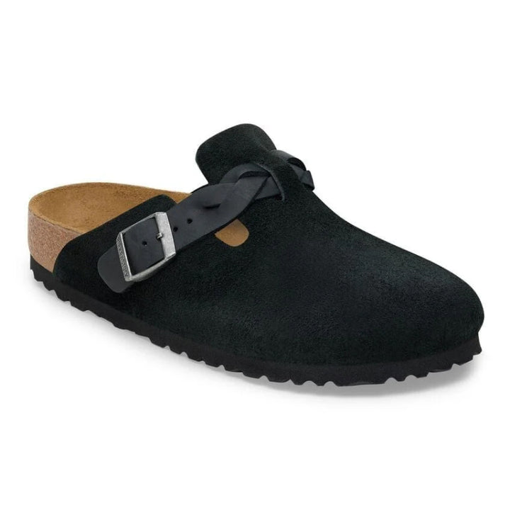 Birkenstock Boston Braid Black Suede / Oiled Leather - Narrow